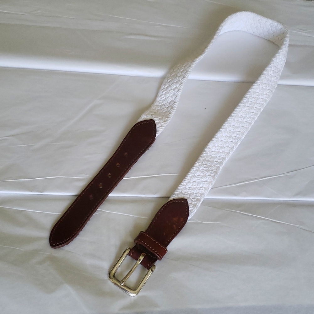 Eddie Bauer NEW Woven/Leather Trim BELT White NWOT White Brown Women's M - Picture 1 of 10